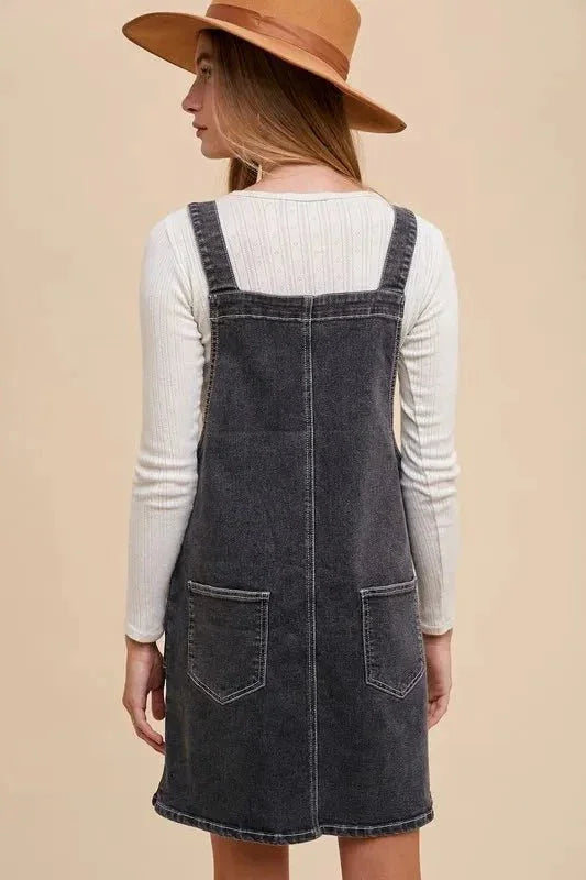 Annie Wear Wide Strap Denim Overall Dress with Pockets - VILLA FASHION