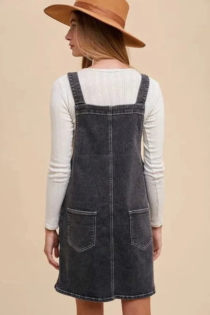 Annie Wear Wide Strap Denim Overall Dress with Pockets - VILLA FASHION