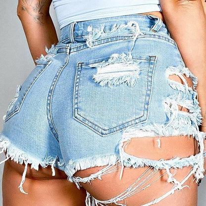 Asymmetrical Distressed Denim Shorts - VILLA FASHION
