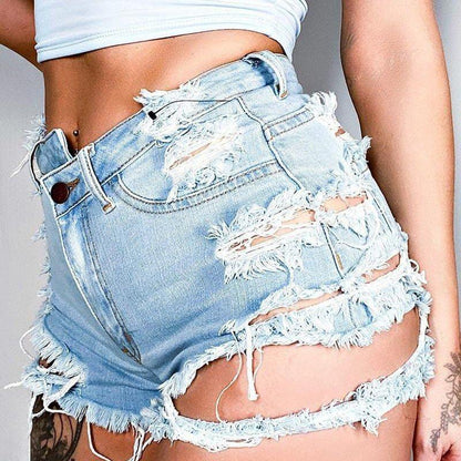Asymmetrical Distressed Denim Shorts - VILLA FASHION