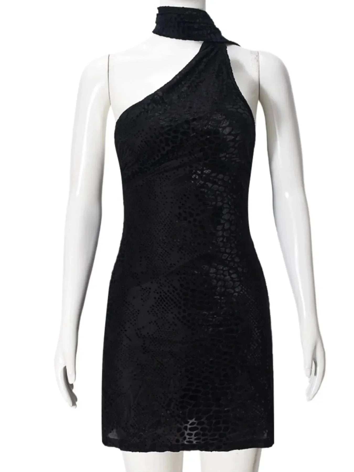 Asymmetrical Halter Neck Mini Dress - VILLA FASHION