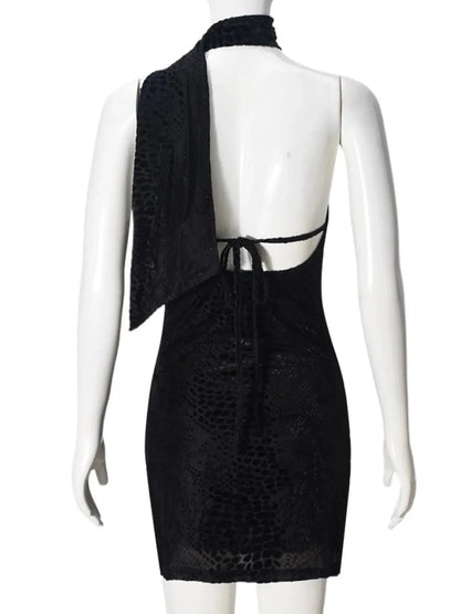 Asymmetrical Halter Neck Mini Dress - VILLA FASHION