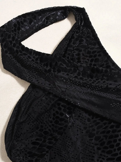 Asymmetrical Halter Neck Mini Dress - VILLA FASHION