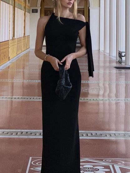 Asymmetrical Tied Sleeveless Maxi Dress - VILLA FASHION