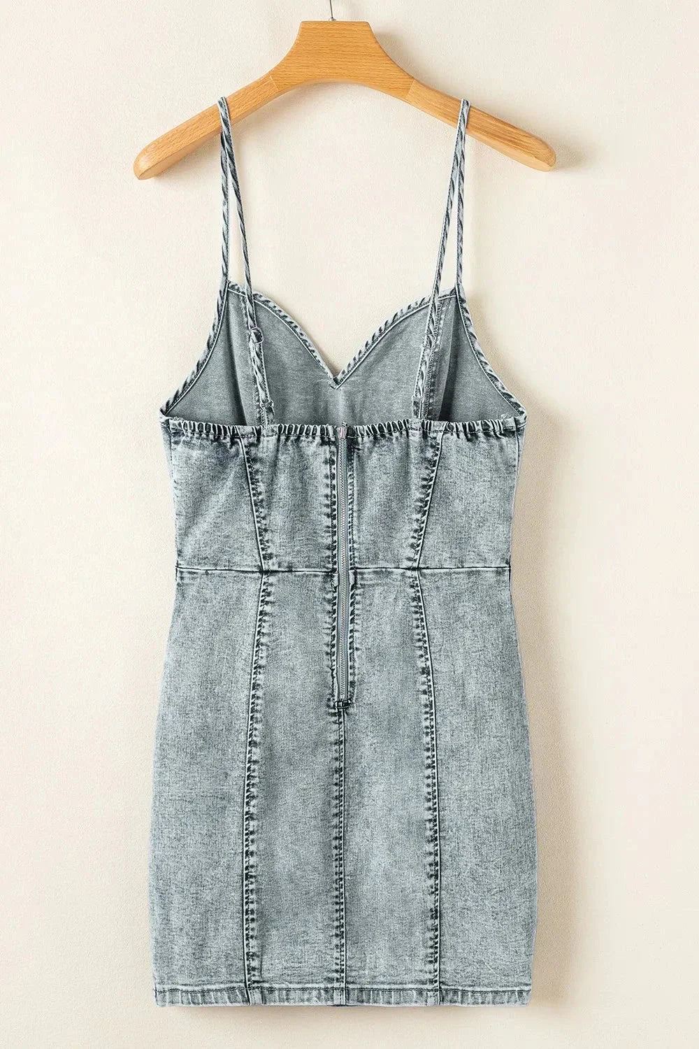 Back Zipped Mini Cami Denim Dress - VILLA FASHION