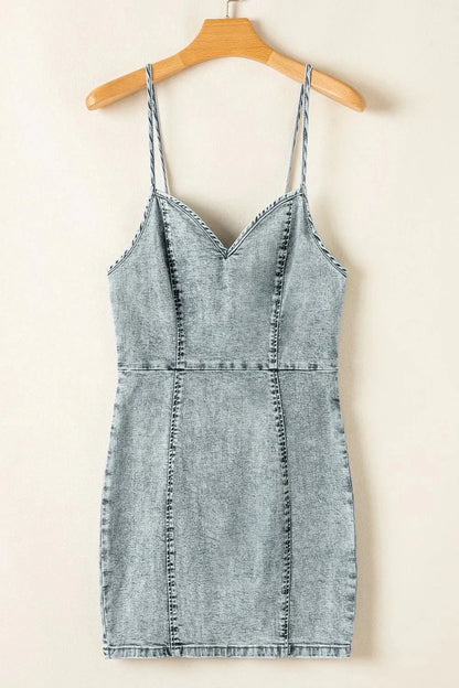 Back Zipped Mini Cami Denim Dress - VILLA FASHION