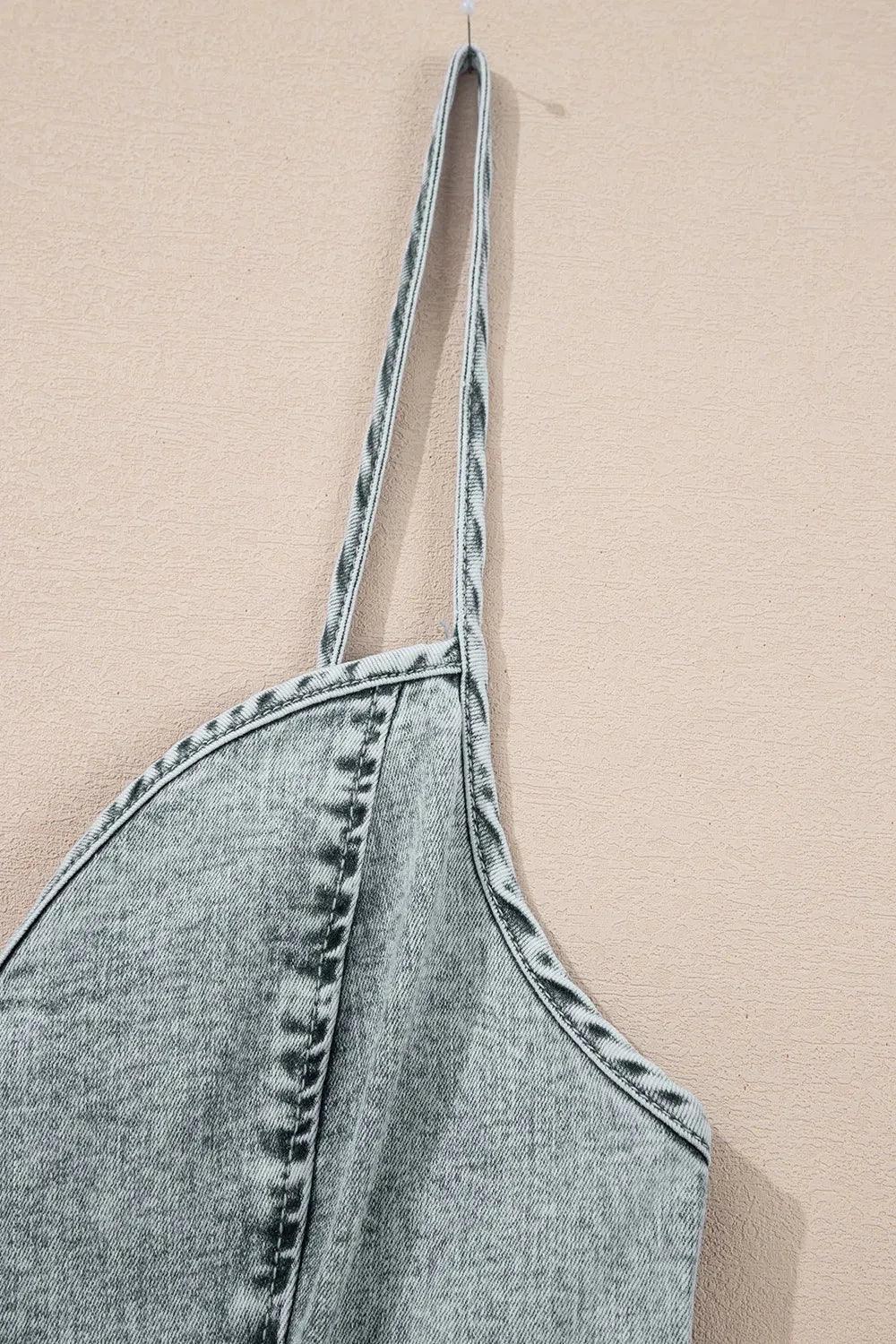 Back Zipped Mini Cami Denim Dress - VILLA FASHION