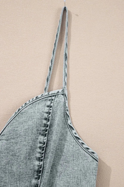 Back Zipped Mini Cami Denim Dress - VILLA FASHION