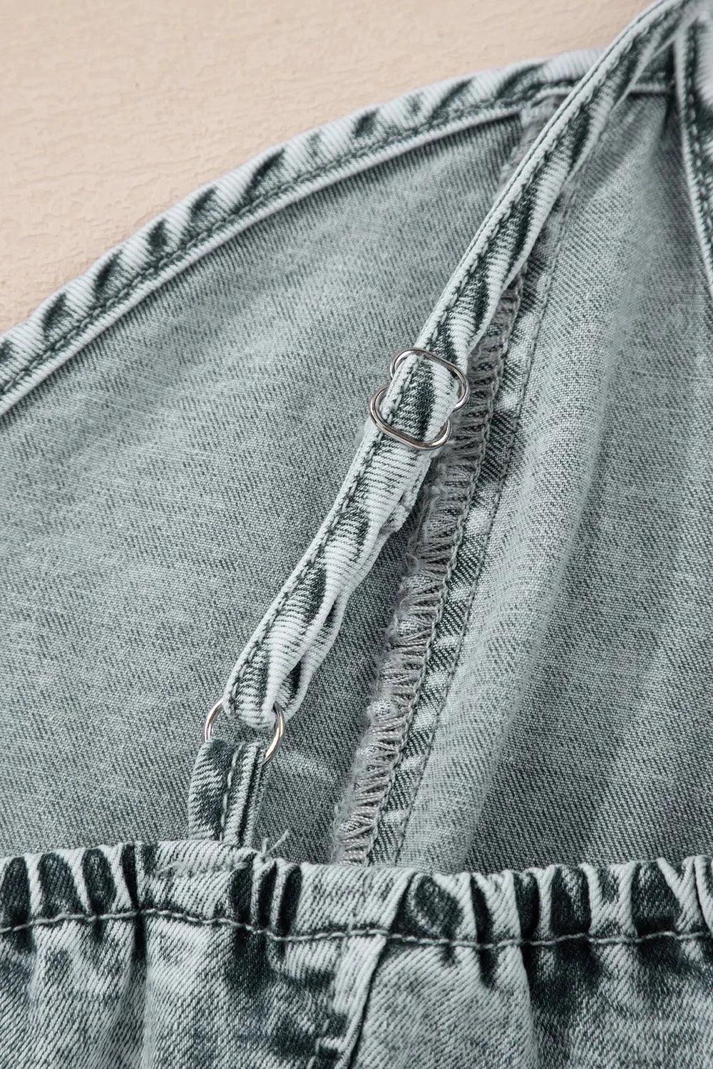 Back Zipped Mini Cami Denim Dress - VILLA FASHION