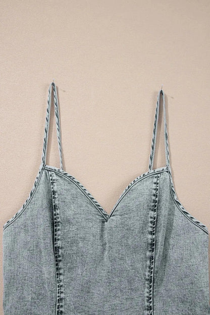 Back Zipped Mini Cami Denim Dress - VILLA FASHION