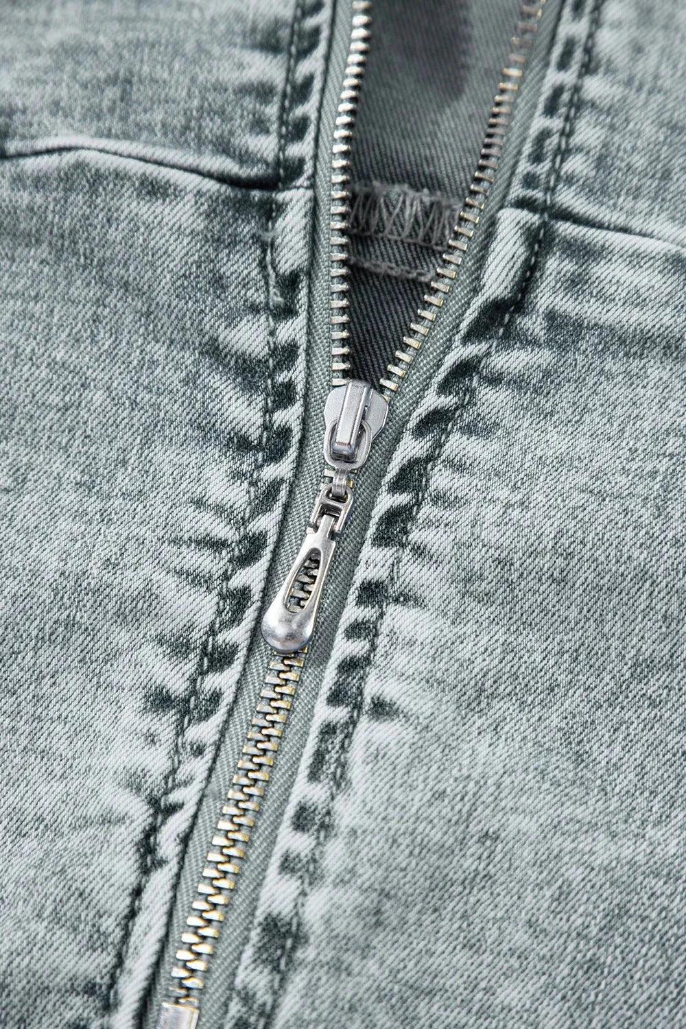 Back Zipped Mini Cami Denim Dress - VILLA FASHION