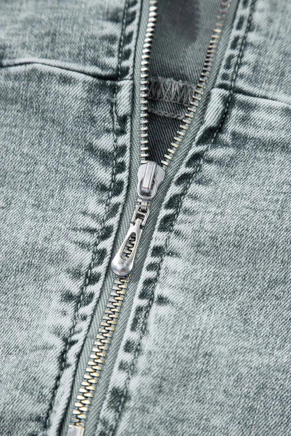 Back Zipped Mini Cami Denim Dress - VILLA FASHION