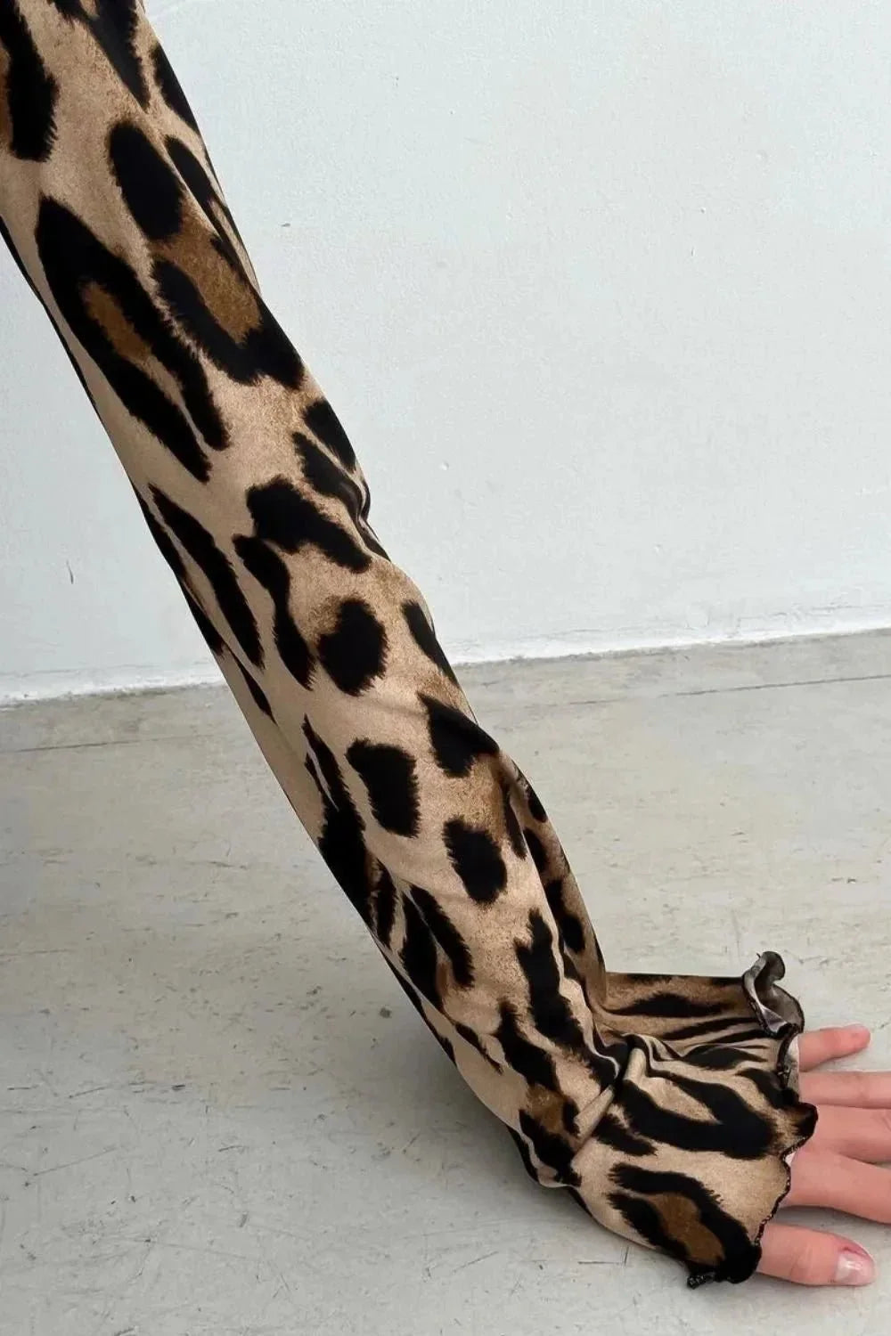 Backless Leopard Long Sleeve Mini Dress - VILLA FASHION