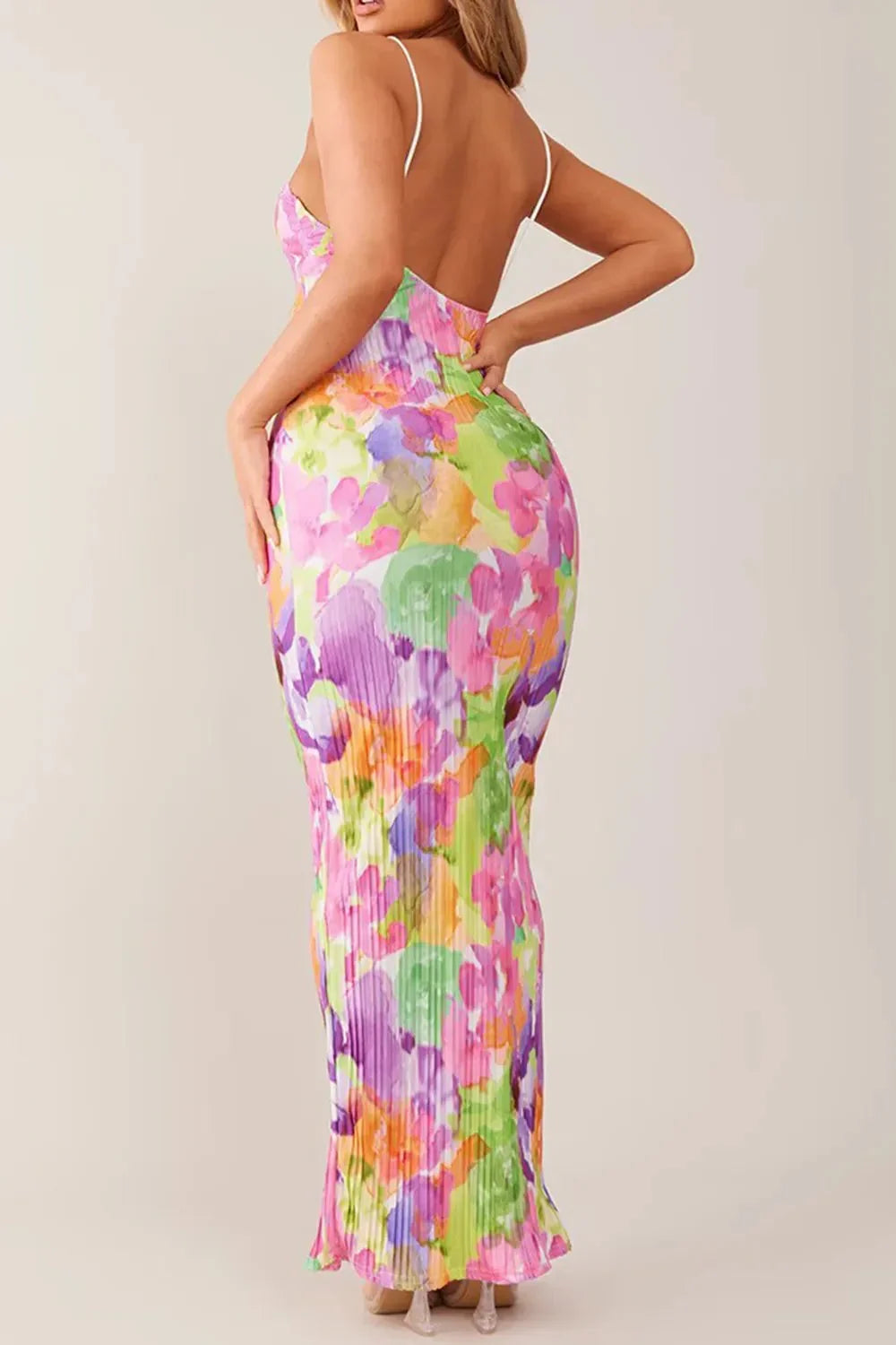 Backless Printed Maxi Cami Dress - VILLA FASHION