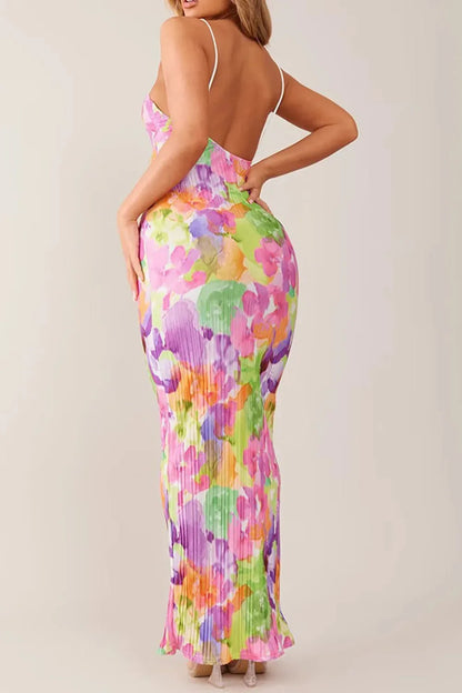 Backless Printed Maxi Cami Dress - VILLA FASHION