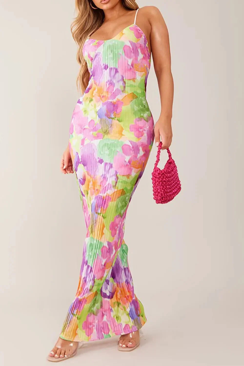 Backless Printed Maxi Cami Dress - VILLA FASHION