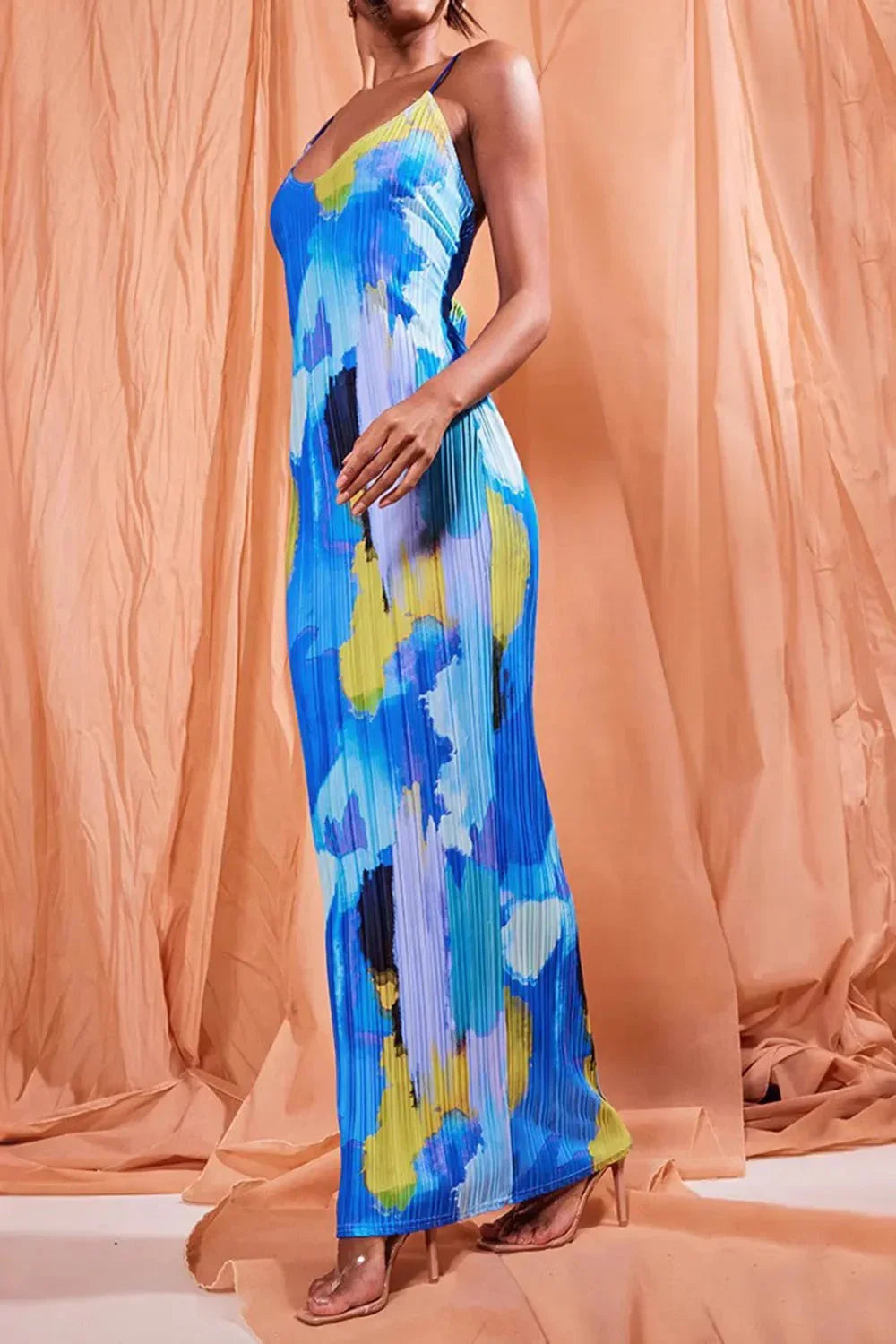 Backless Printed Maxi Cami Dress - VILLA FASHION