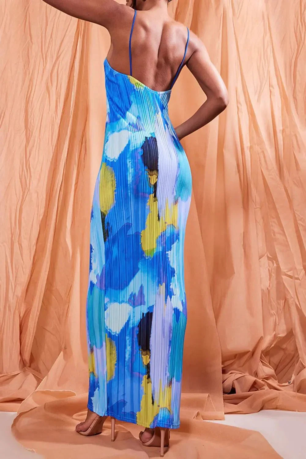 Backless Printed Maxi Cami Dress - VILLA FASHION
