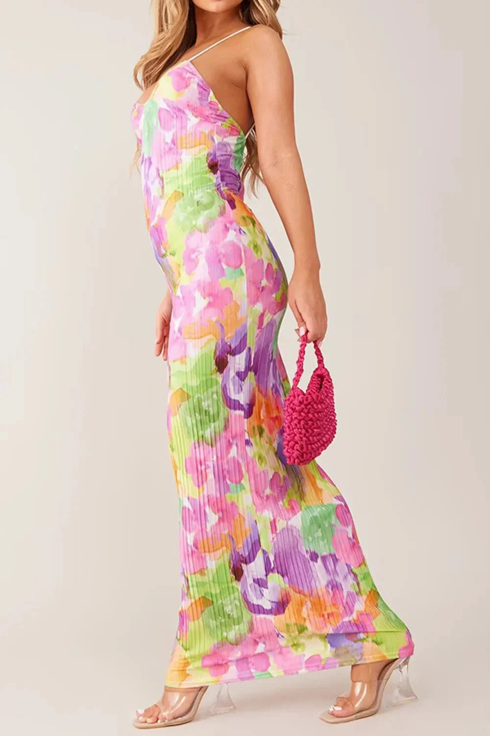 Backless Printed Maxi Cami Dress - VILLA FASHION