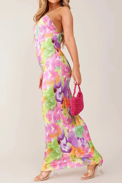 Backless Printed Maxi Cami Dress - VILLA FASHION