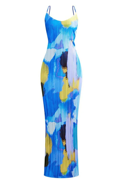 Backless Printed Maxi Cami Dress - VILLA FASHION