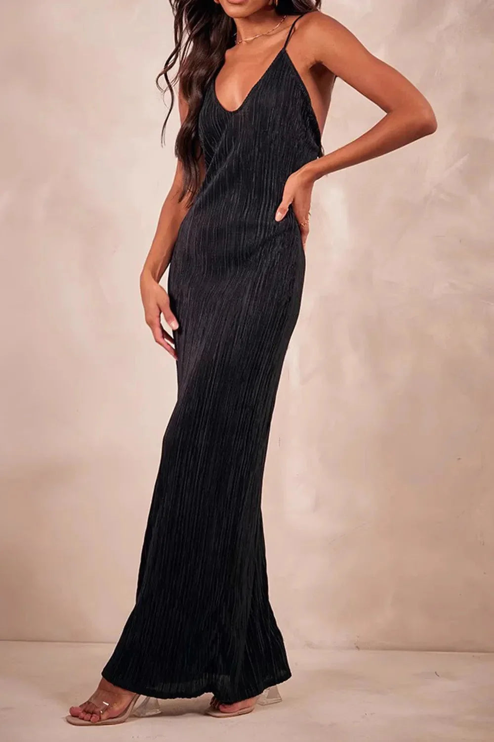 Backless Printed Maxi Cami Dress - VILLA FASHION