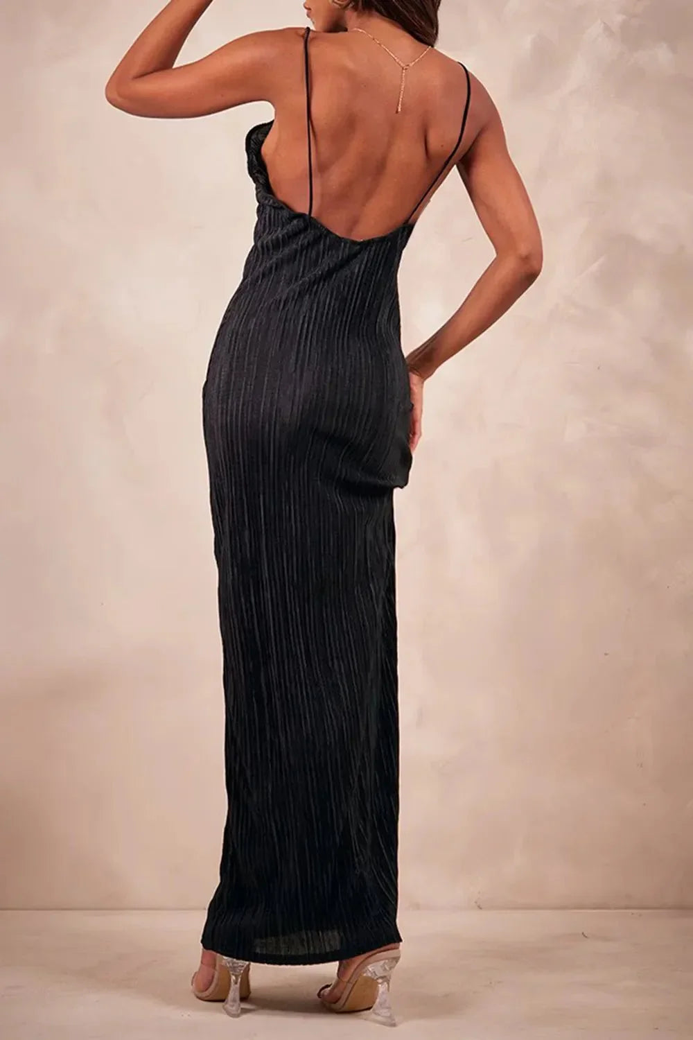 Backless Printed Maxi Cami Dress - VILLA FASHION