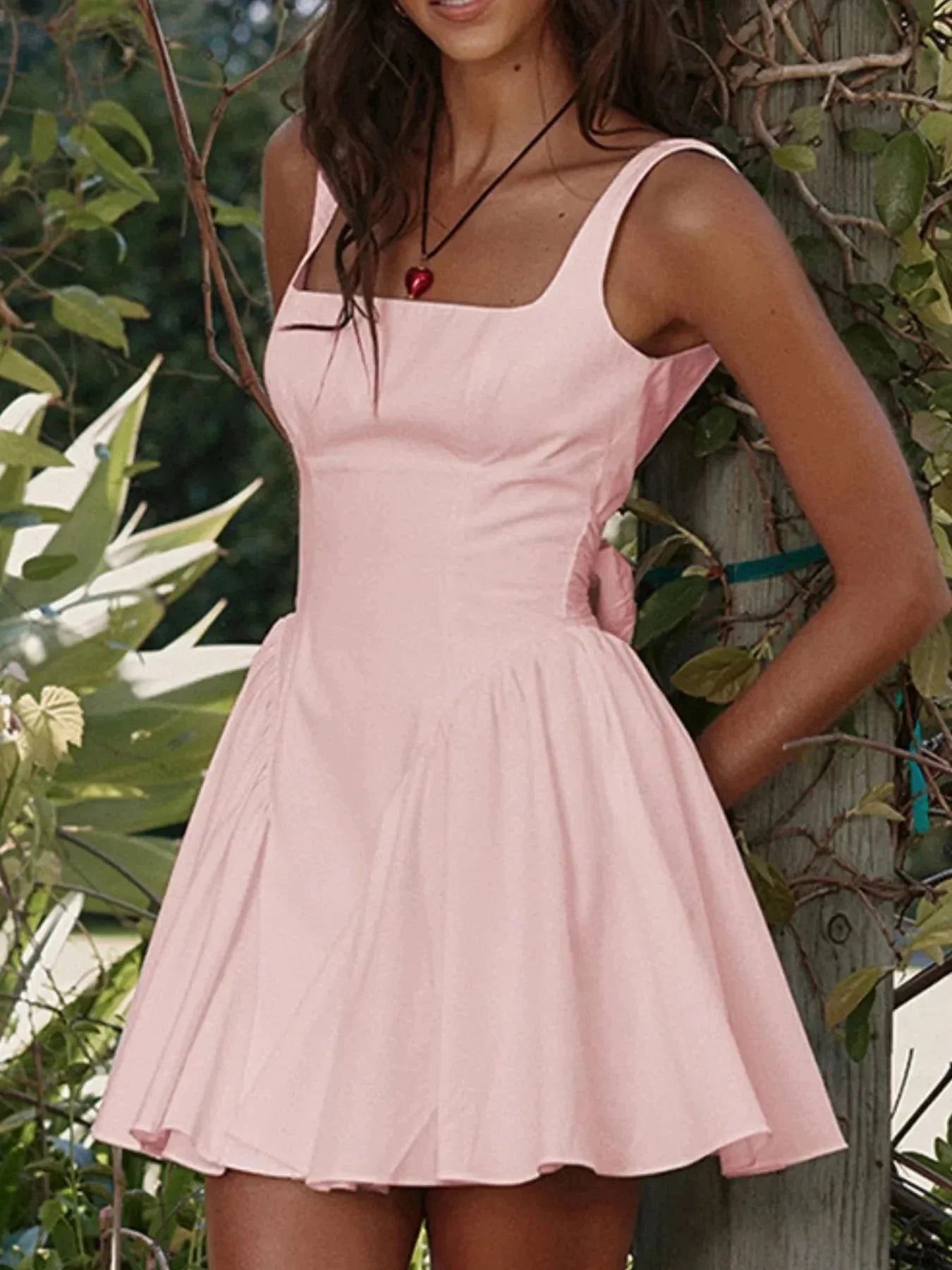 Backless Square Neck Mini Dress - VILLA FASHION