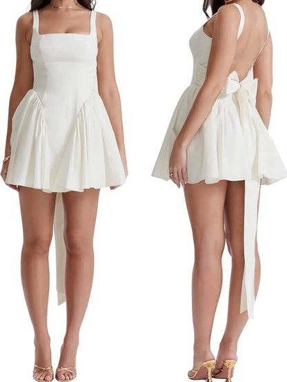 Backless Square Neck Mini Dress - VILLA FASHION