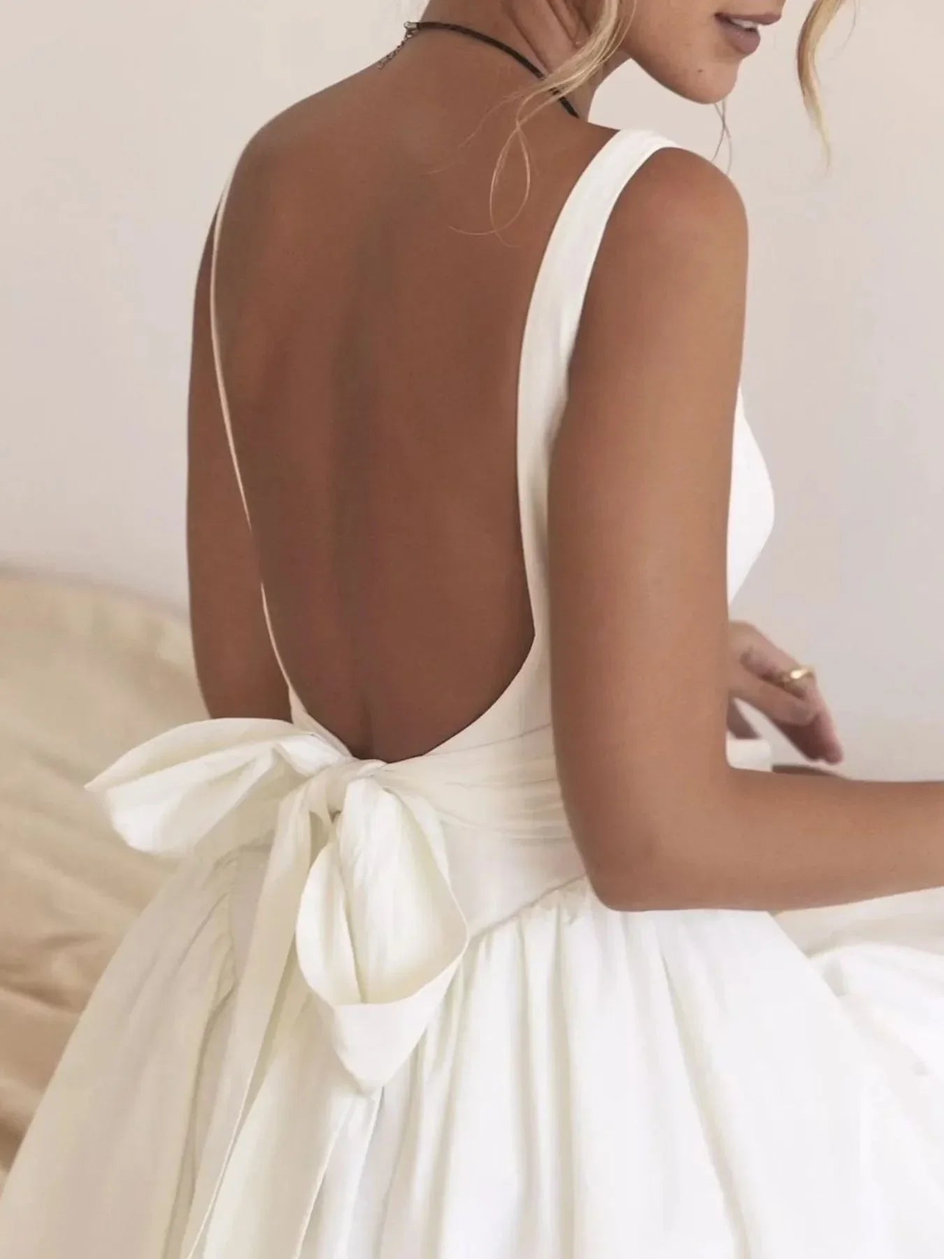 Backless Square Neck Mini Dress - VILLA FASHION