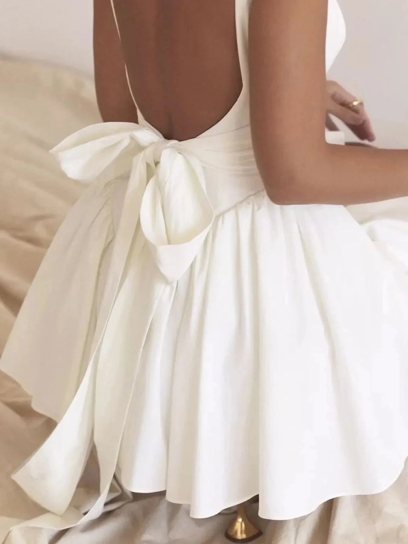 Backless Square Neck Mini Dress - VILLA FASHION