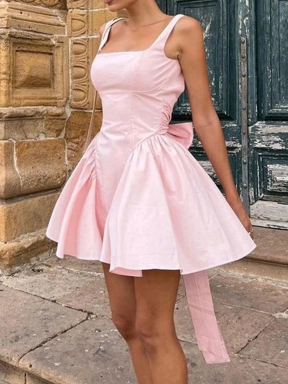 Backless Square Neck Mini Dress - VILLA FASHION