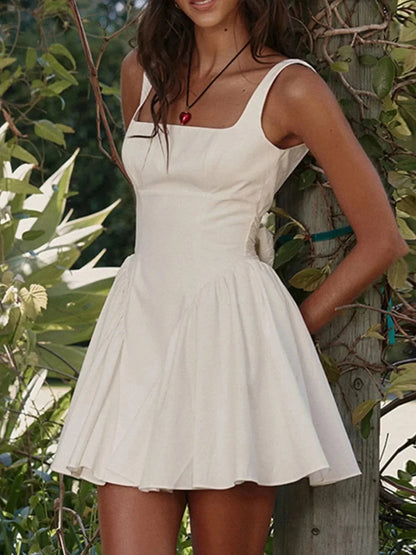 Backless Square Neck Mini Dress - VILLA FASHION