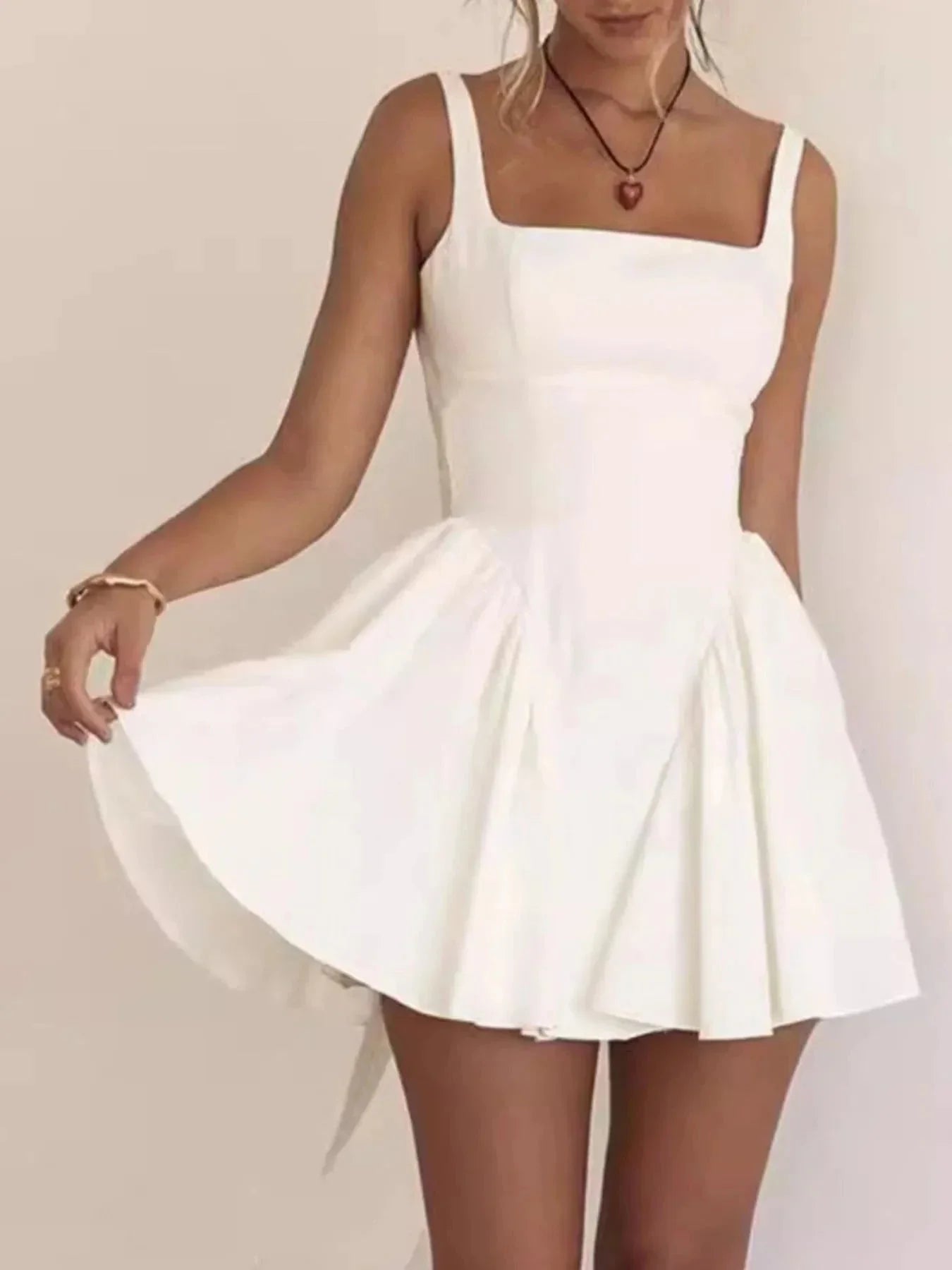 Backless Square Neck Mini Dress - VILLA FASHION