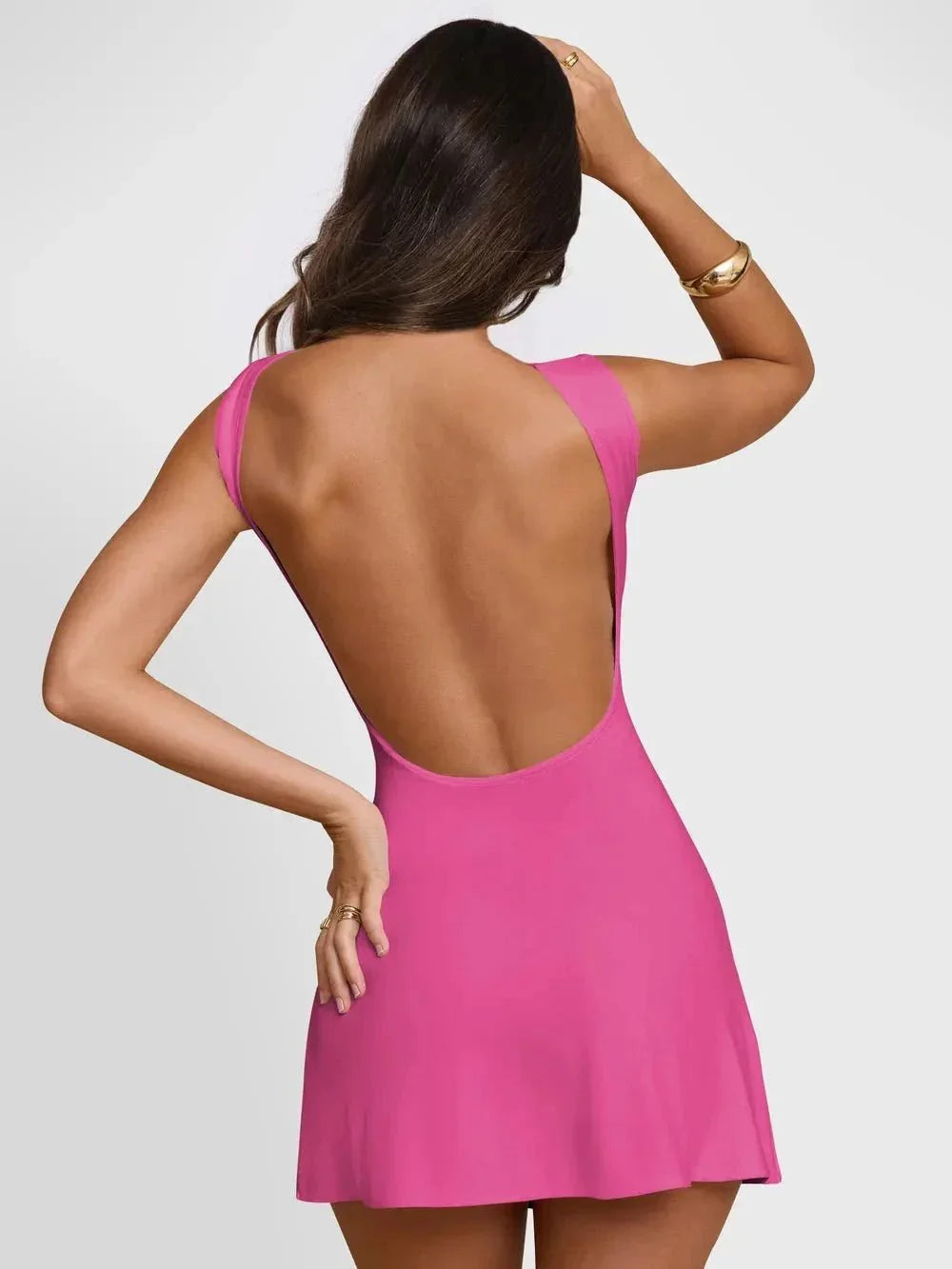 Backless Wide Strap Mini Dress - VILLA FASHION