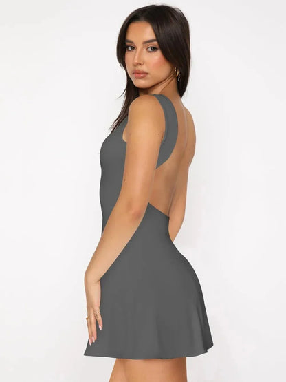 Backless Wide Strap Mini Dress - VILLA FASHION