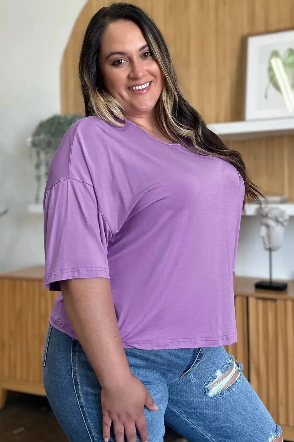 Basic Bae Bamboo Full Size Round Neck Drop Shoulder T-Shirt - VILLA FASHION