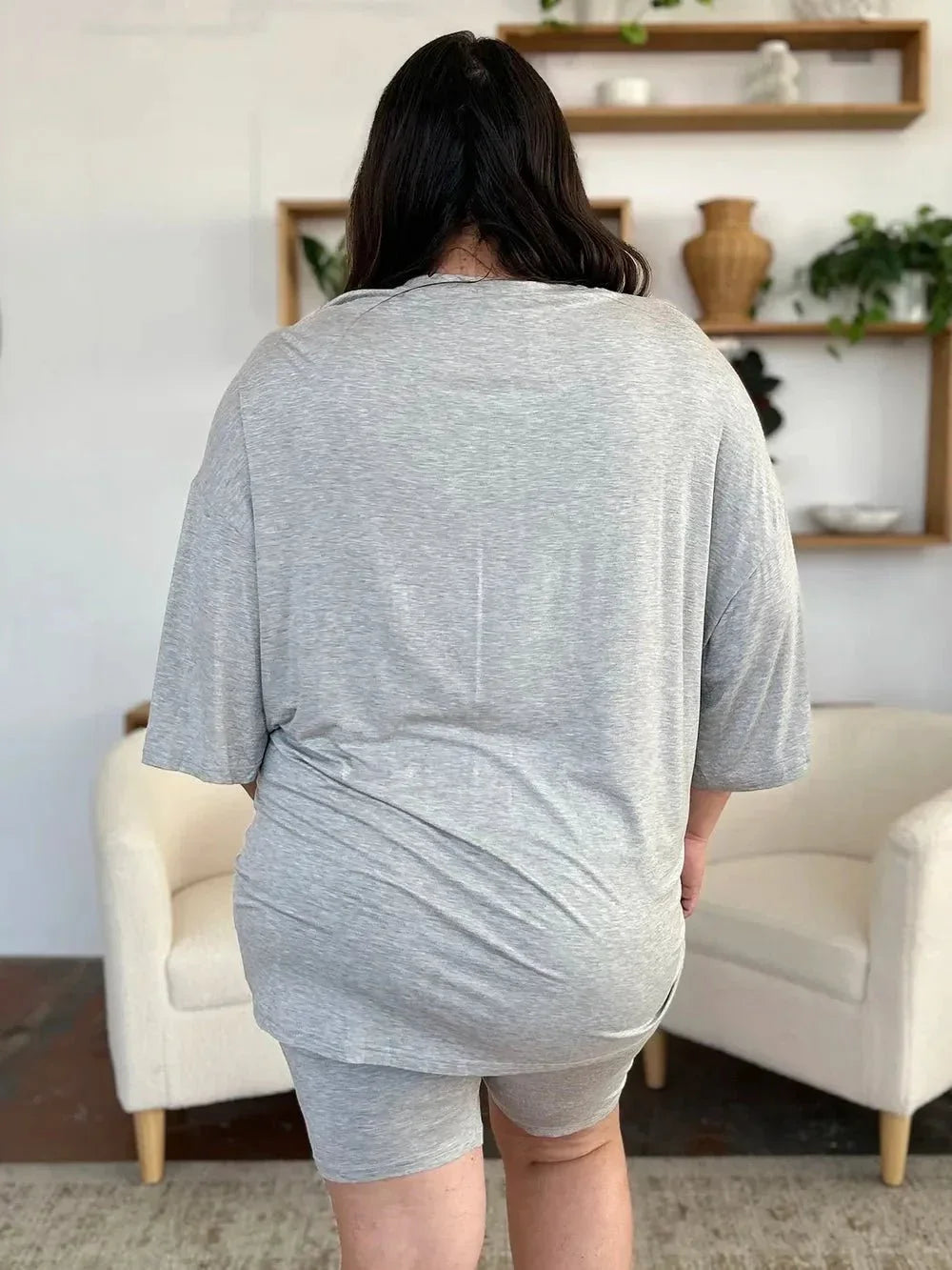 Basic Bae Bamboo Full Size Round Neck Drop Shoulder T-Shirt and Shorts Set - VILLA FASHION