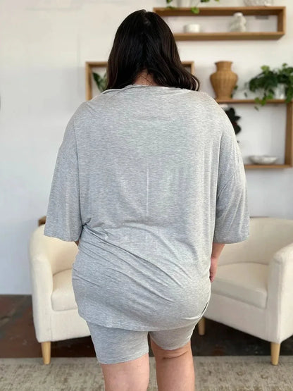 Basic Bae Bamboo Full Size Round Neck Drop Shoulder T-Shirt and Shorts Set - VILLA FASHION