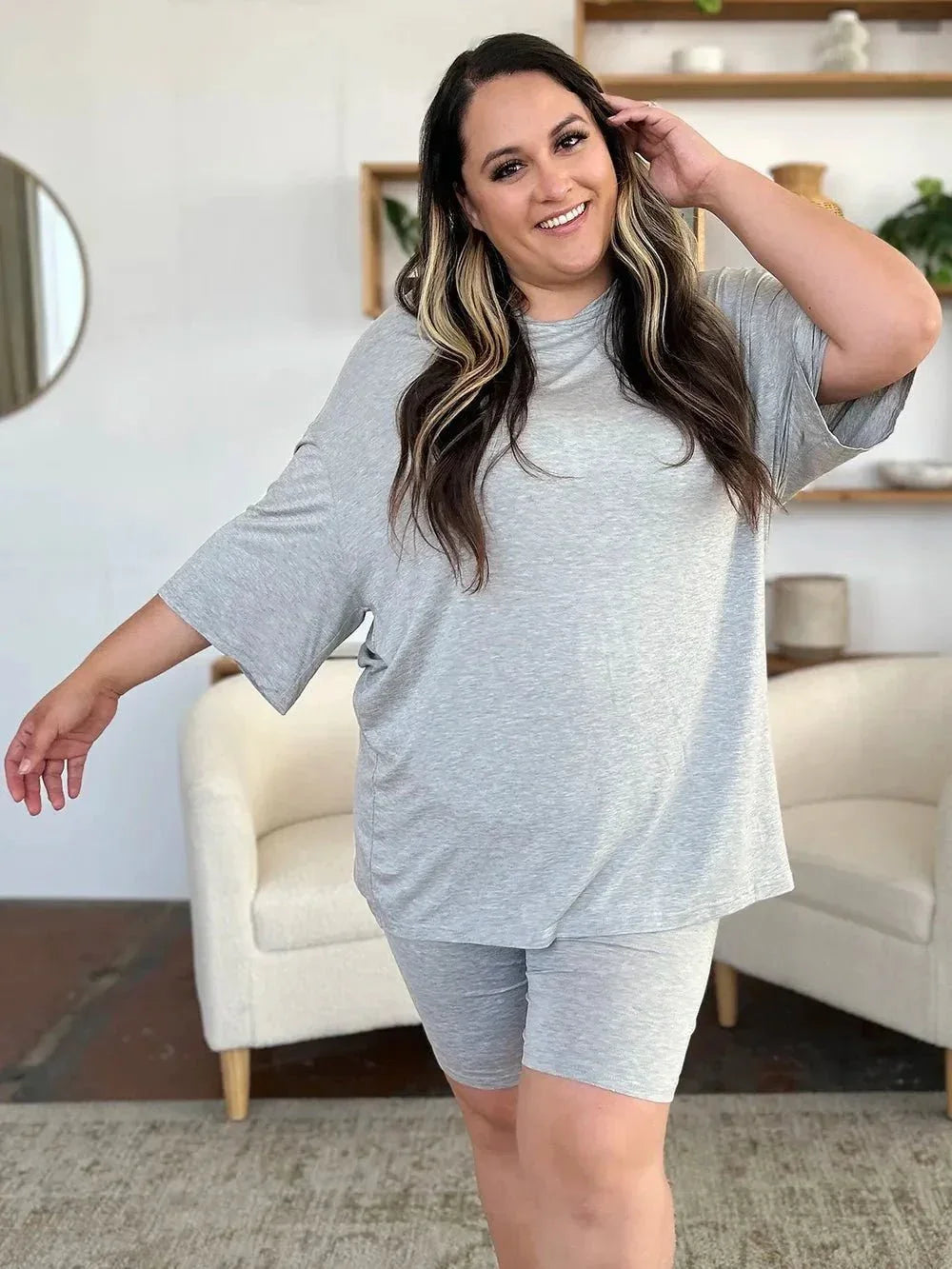 Basic Bae Bamboo Full Size Round Neck Drop Shoulder T-Shirt and Shorts Set - VILLA FASHION