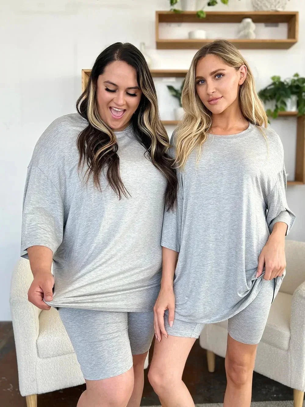 Basic Bae Bamboo Full Size Round Neck Drop Shoulder T-Shirt and Shorts Set - VILLA FASHION