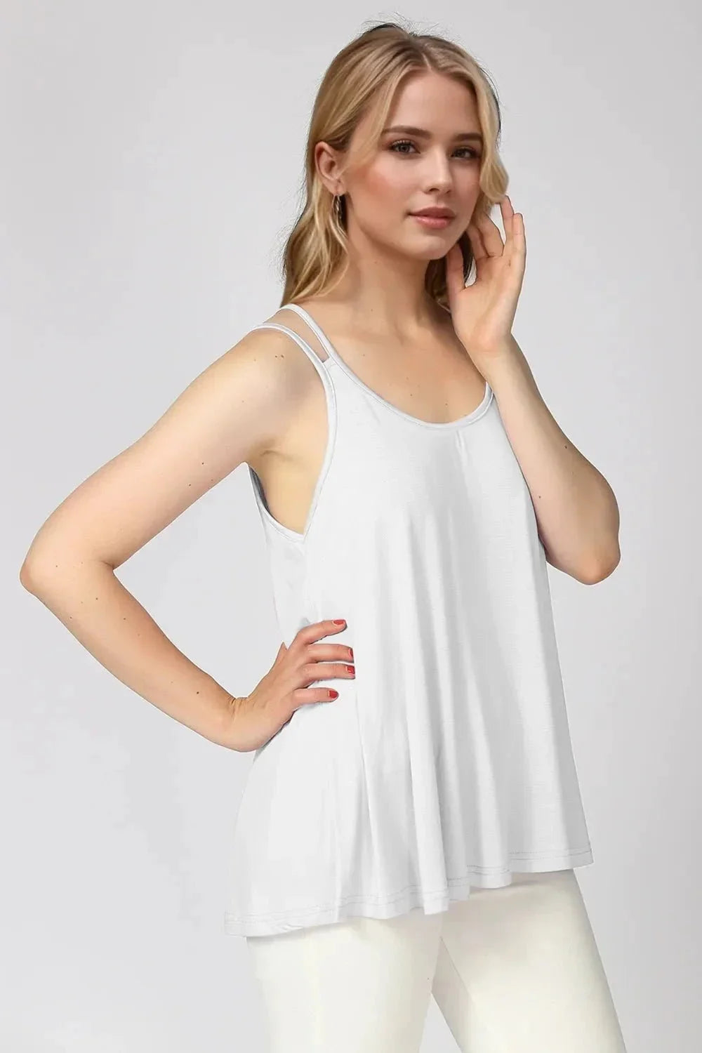 Basic Bae Bamboo Scoop Neck Double Spaghetti Straps Cami - VILLA FASHION