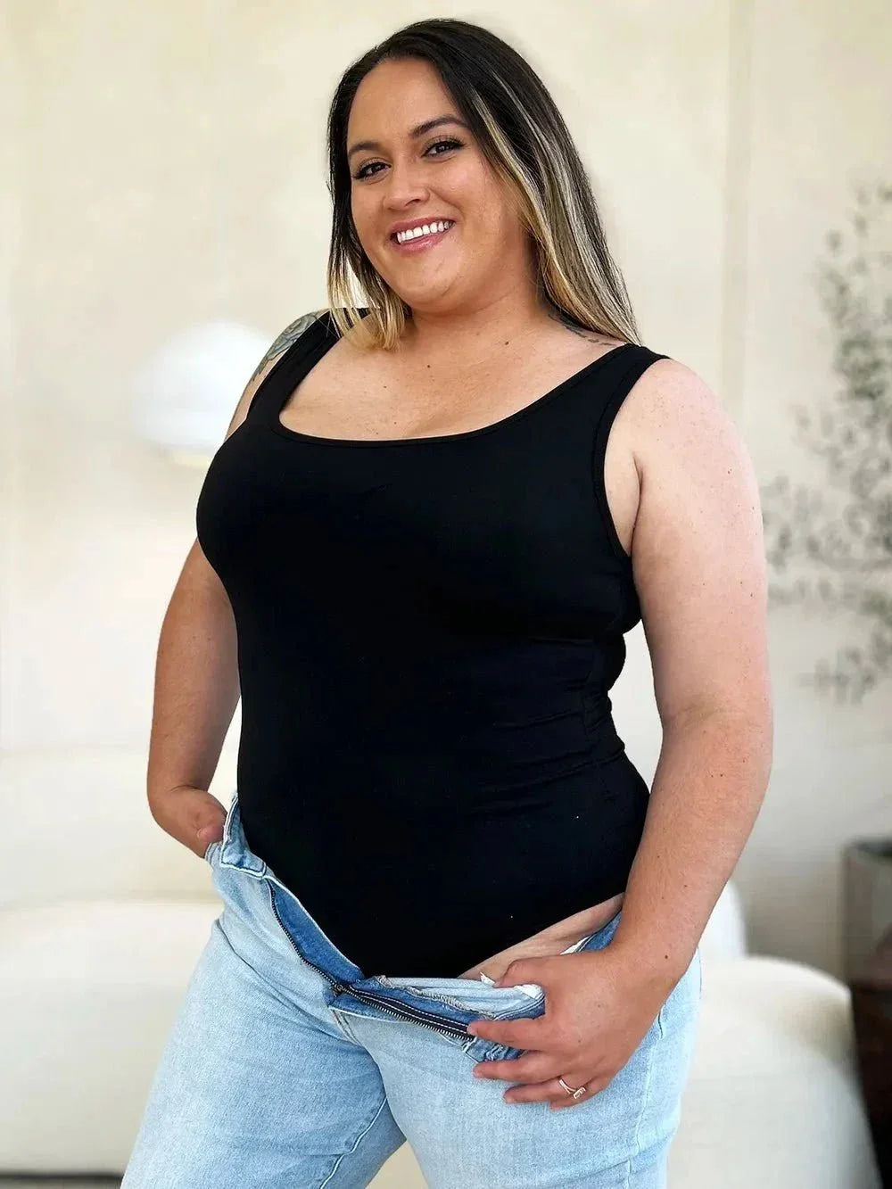 Basic Bae Full Size Square Neck Sleeveless Bodysuit - VILLA FASHION