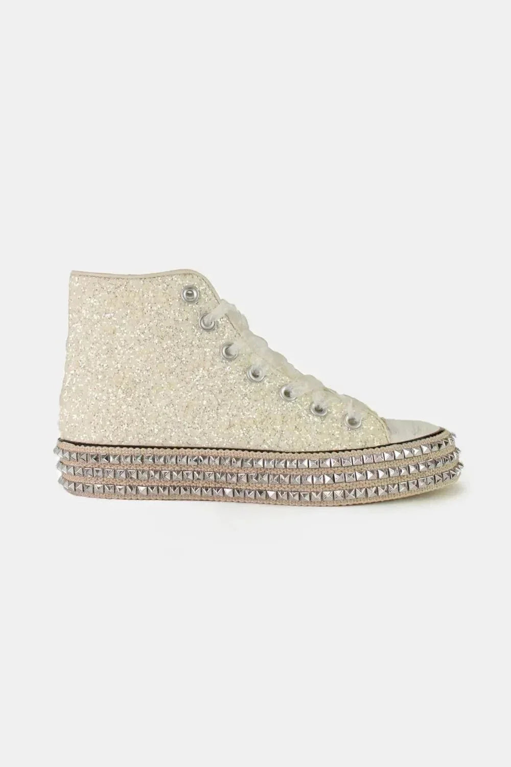 Beast Fashion Glitter Lace - Up Studded Platform Sneakers - VILLA FASHION