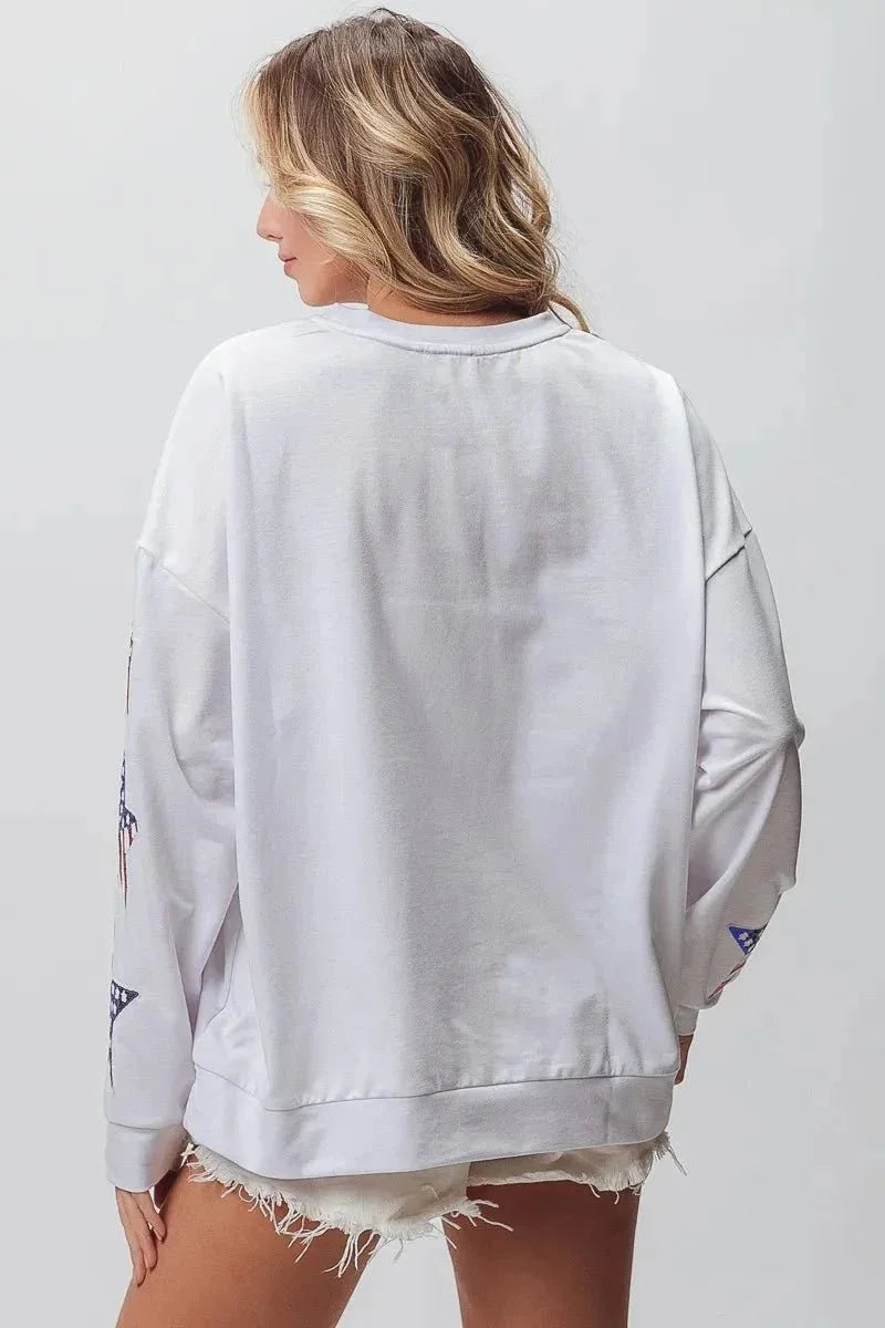 BiBi American Flag USA and Star Sequin Sweatshirt - VILLA FASHION