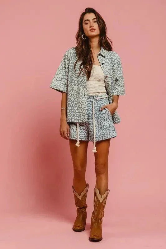 BiBi Rope Belt Leopard Shorts - VILLA FASHION