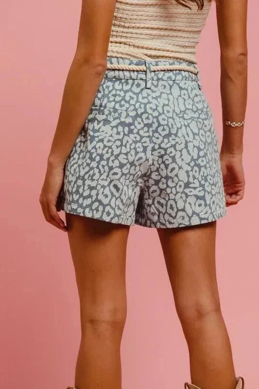 BiBi Rope Belt Leopard Shorts - VILLA FASHION