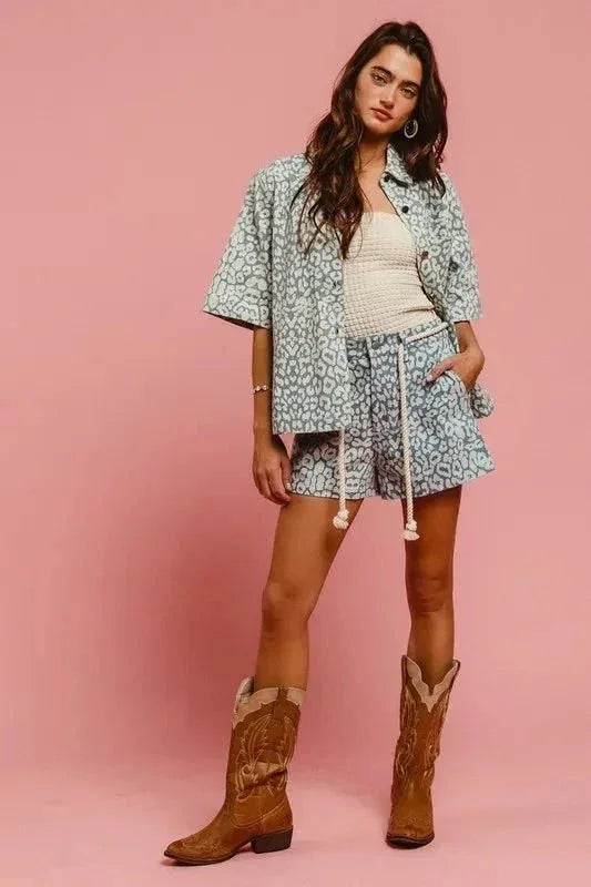 BiBi Rope Belt Leopard Shorts - VILLA FASHION