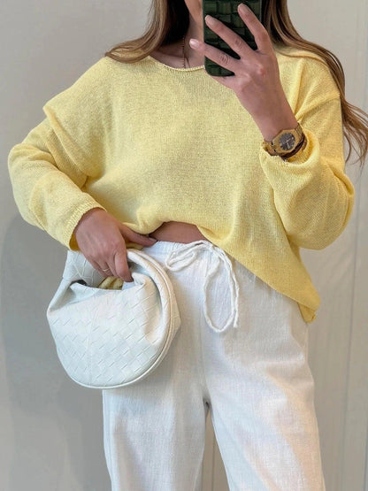Boat Neck Drop Shoulder Sweater - VILLA FASHION