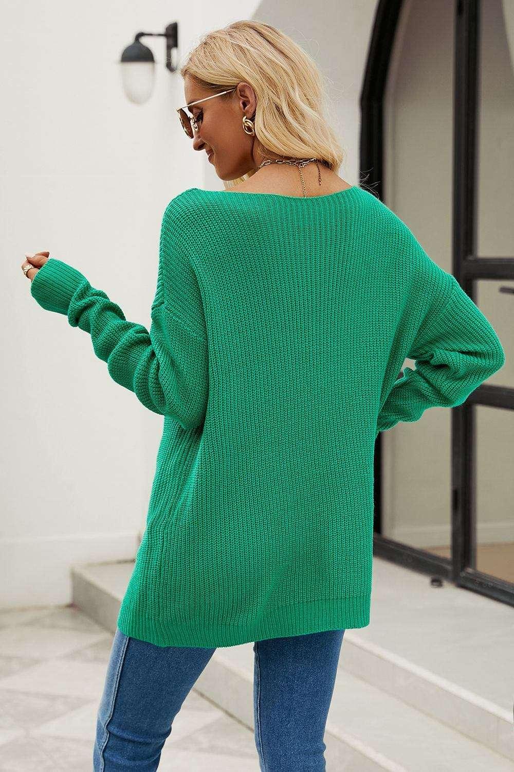 Boat Neck Dropped Shoulder Knit Top - VILLA FASHION